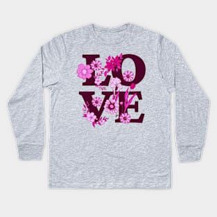 Violet Floral Love Kids Long Sleeve T-Shirt